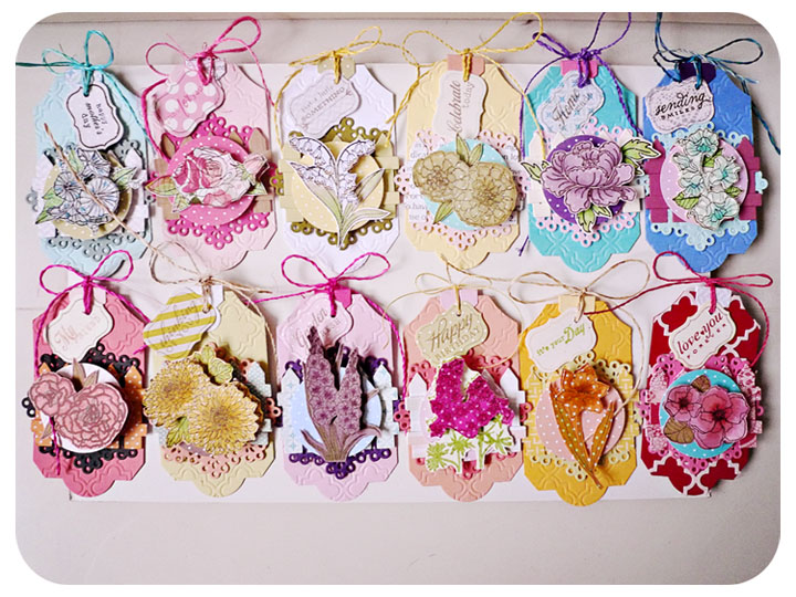 Year Of Flower Tags For Scrap Booking / Card Making/ Gift Etc