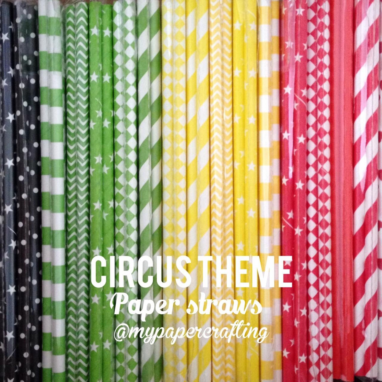 Drinking Paper Straw In Black, Red, Yellow & Green Circus Theme