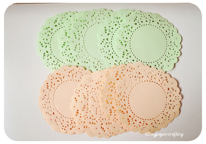 Mint & Peach colored Paper Doily paper / pack 
