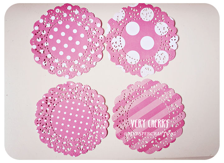 Parisian Lace Doily Very Cherry polka dot & stripe for Scrap booking or card making / pack