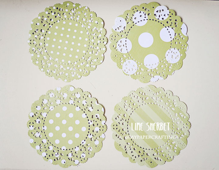 Parisian Lace Doily Lime Sherbet Polka Dot & Stripe For Scrap Booking Or Card Making / Pack