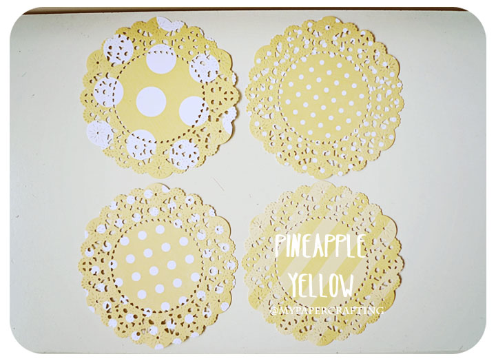 Parisian Lace Doily Pineapple Yellow Polka Dot & Stripe For Scrap Booking Or Card Making / Pack